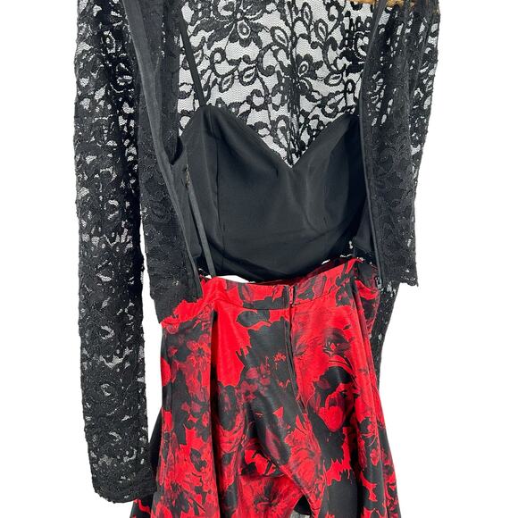 City Triangles Prom Cocktail two Piece Party Black Red Lace Juniors Size 5 - Picture 4 of 12